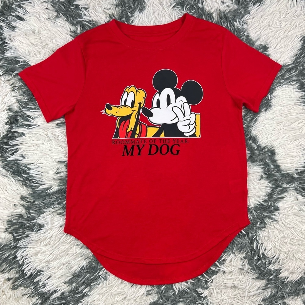 Disney Juniors Red Graphic T-shirt Mickey Mouse And Pluto Size Medium 7-9